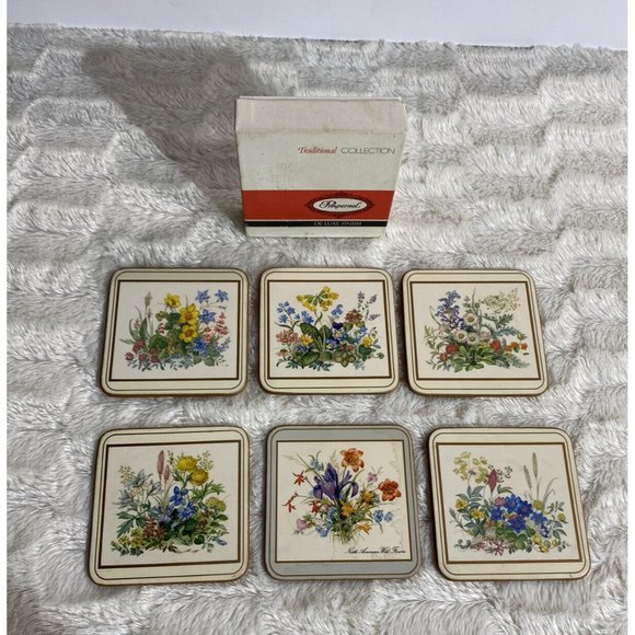 PIMPERNEL Deluxe Square Coaster Set ~ North America Wild Flowers (6) ENGLAND - Picture 1 of 8